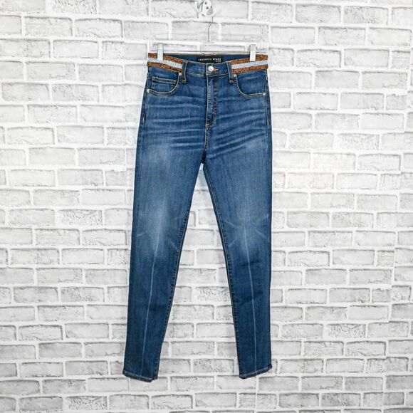 Veronica Beard Kate Skinny High Rise Jeans Metallic waist blue Nantucket 28/6 - Picture 6 of 13
